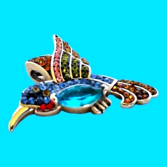 Pendant by Off Park Style FAUX GEMSTONE Hummingbird  SILVERTONE  Bale - Picture 2 of 7